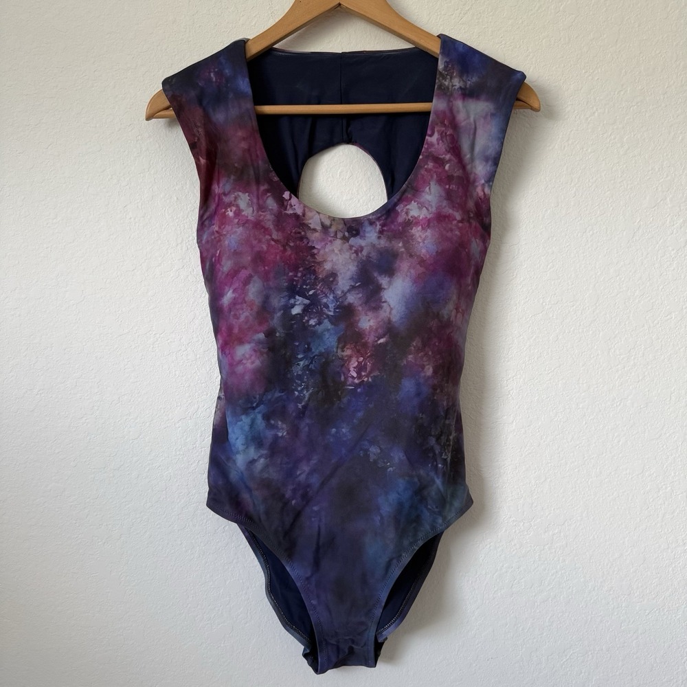 Athleta Womens Sz M Supernova Entwined One Piece Swimsuit Tie Dye Galaxy